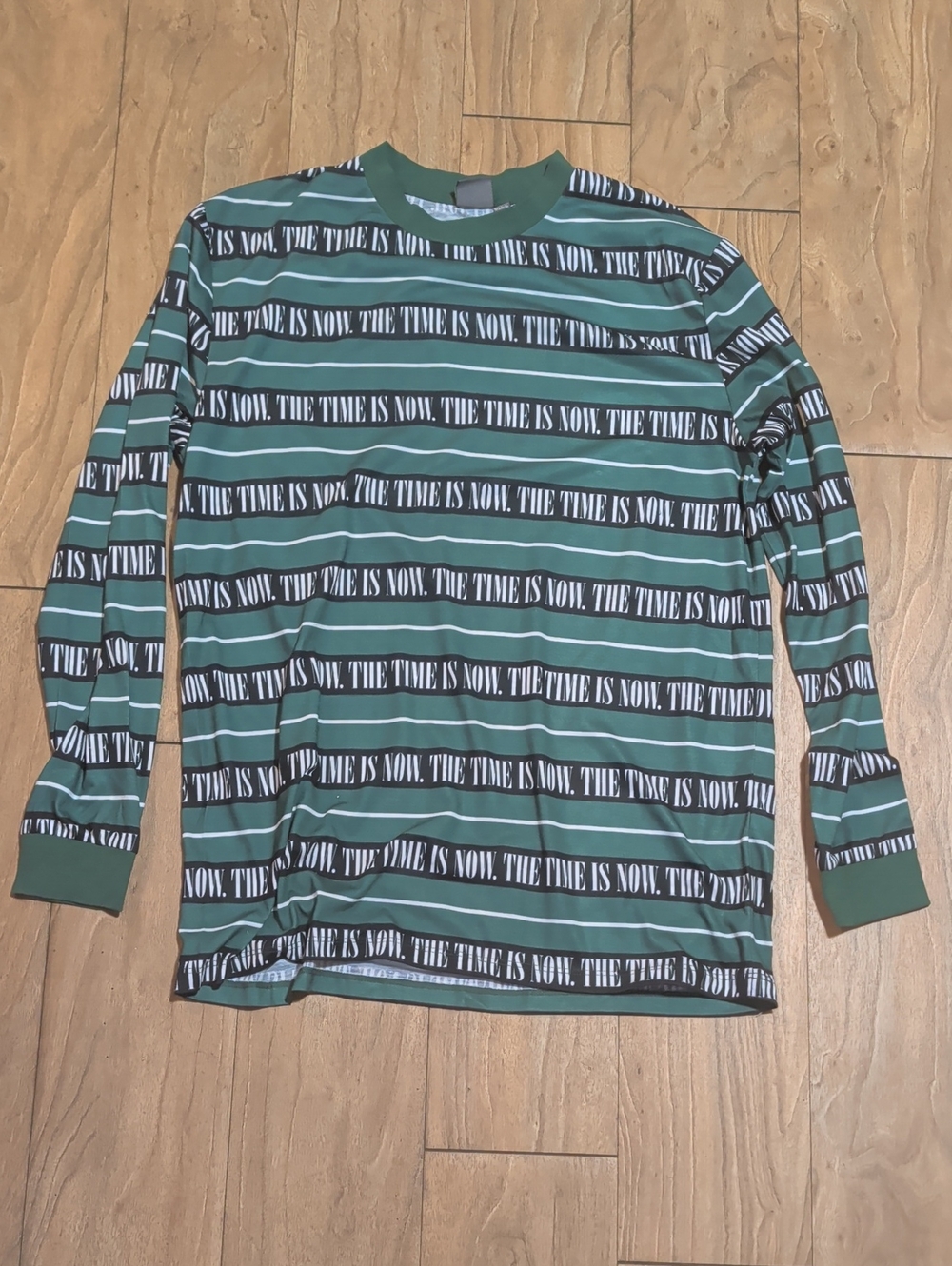 ASOS Green and Black Striped Long Sleeve Tee with Slogan